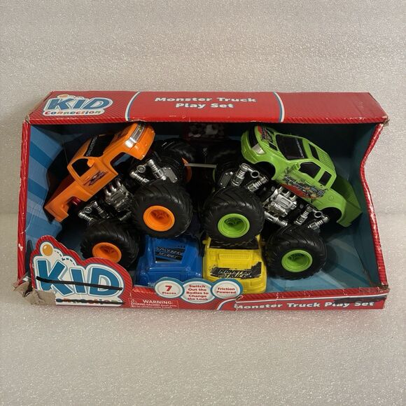 Kid Connection Monster Truck Play Set. 7 Pieces Friction Powered. Box Worn - Picture 1 of 6
